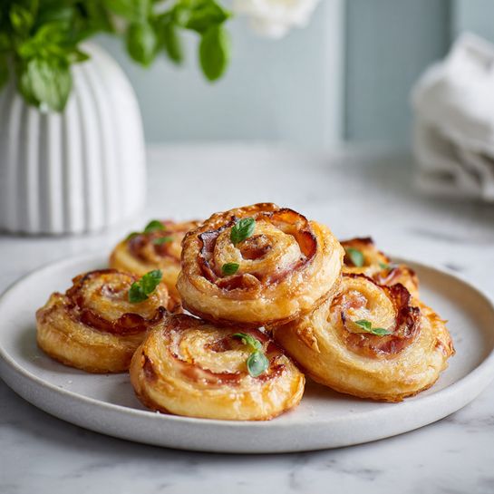 Prosciutto and Cheese Puff Pastry Pinwheels Recipe - Recipe Image