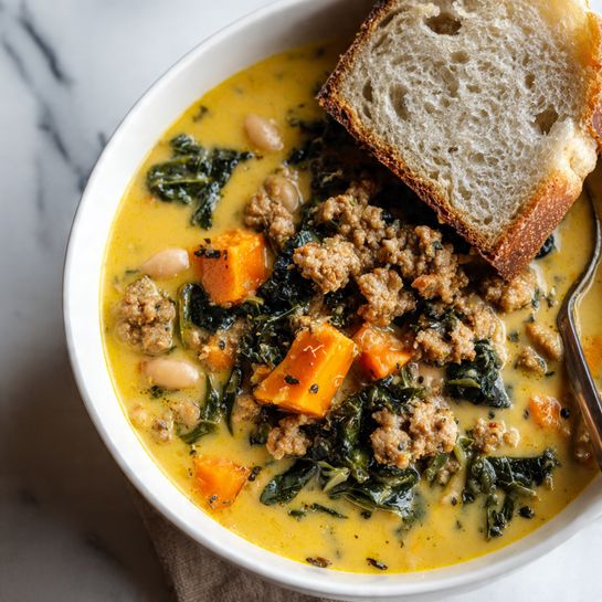 Creamy Sweet Potato and Sausage Soup Recipe - Recipe Image