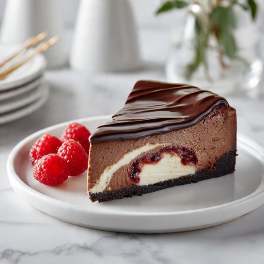 Dark Chocolate Raspberry Swirl Cheesecake - Recipe Image