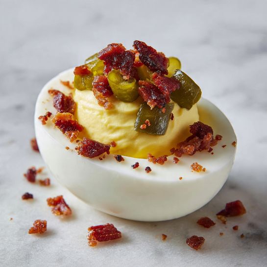 Deviled Eggs with Bacon & Pickles (Crowd Favorite) - Recipe Image