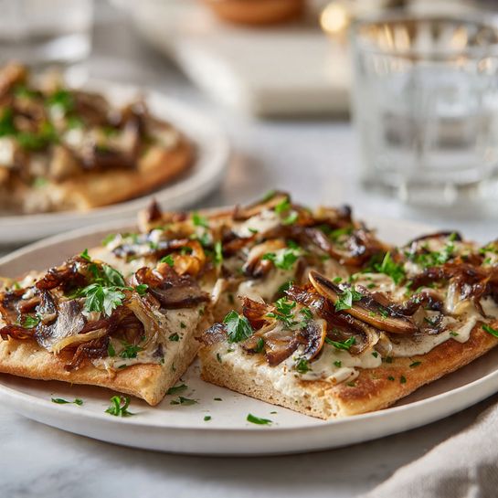 Caramelized Onion and Roasted Mushroom Flatbread Recipe 4 Caramelized Onion and Roasted Mushroom Flatbread Recipe - Recipe Image