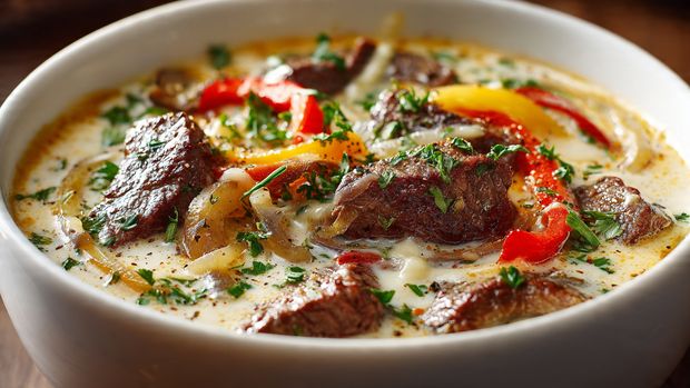 Ultra Creamy Philly Cheesesteak Soup (Cheesy One-Pot Comfort Food!) - Recipe Image