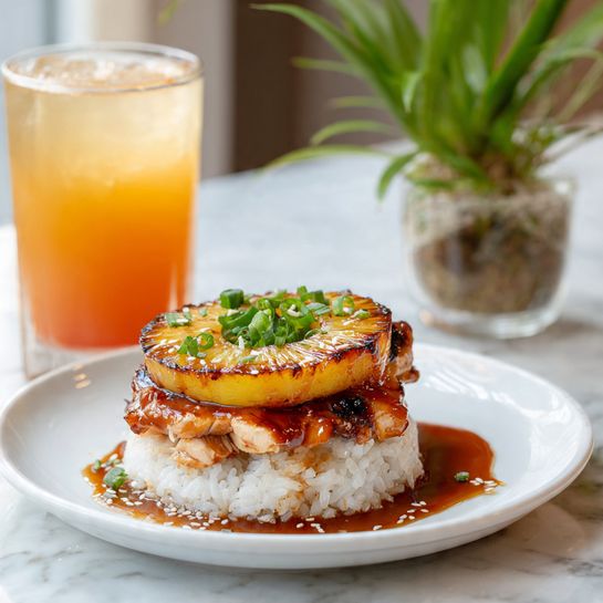 Hawaiian Huli Huli Chicken Rice Stack