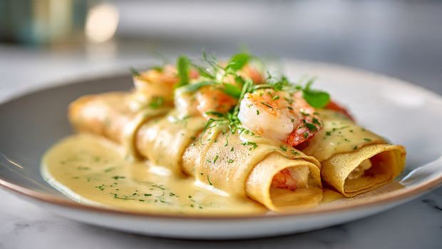 Baked Creamy Seafood Crepes