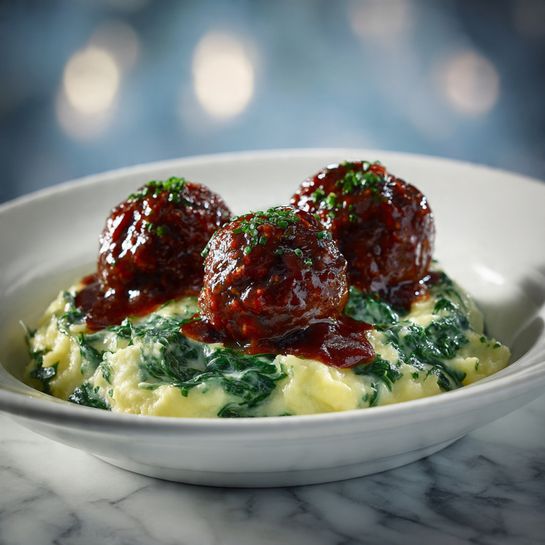 Juicy Red Wine Meatballs with Creamy Mash
