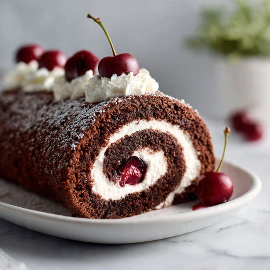 Black Forest Cake Roll: Indulge in Rich Chocolate and Cherry Spiral Dessert Recipe