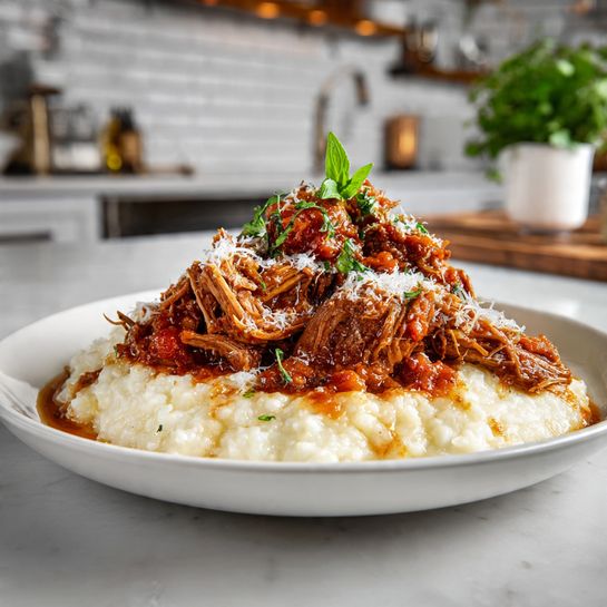 Slow-Braised Herb Pot Roast over Parmesan Risotto