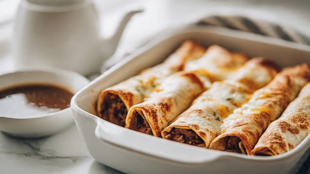 Baked French Dip Tortilla Roll Ups with Au Jus - Recipe Image