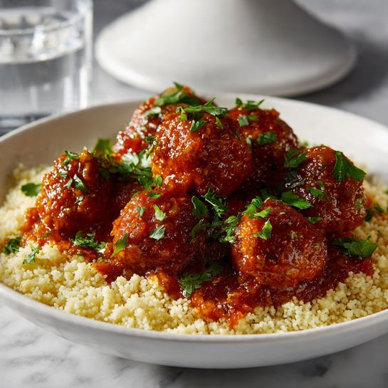 Chicken Meatballs Tagine with Apricot Sauce and Couscous Recipe
