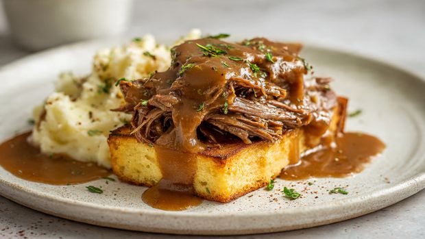 Slow Cooker Beef and Gravy Sandwiches - Recipe Image