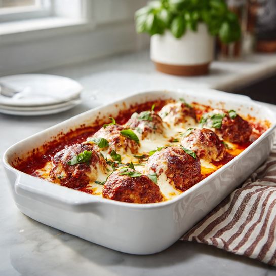 Dump and Bake Cheesy Meatball Pasta Casserole Recipe