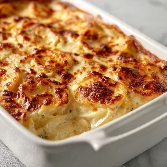 Creamy Garlic Boursin Scalloped Potatoes with Gruyere Recipe - Recipe Image