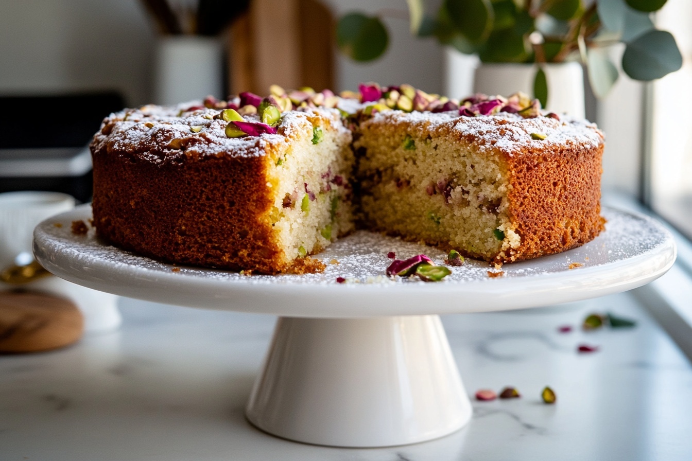 Pistachio Rose Milk Cake Recipe