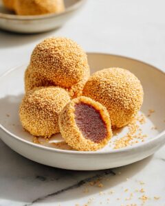 Crispy Golden Sesame Balls Filled with Sweet Red Bean Paste Recipe