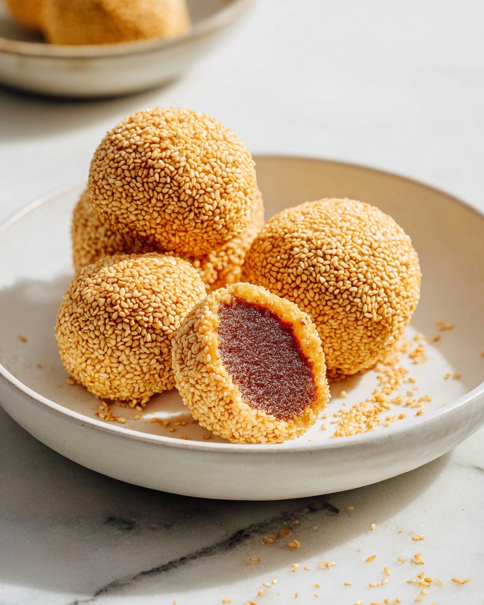Crispy Golden Sesame Balls Filled with Sweet Red Bean Paste Recipe