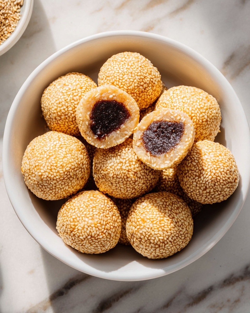 Crispy Golden Sesame Balls Filled with Sweet Red Bean Paste Recipe - Recipe Image