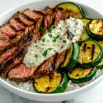 Grilled Steak Bowl with Herb Sauce and Grilled Zucchini Recipe