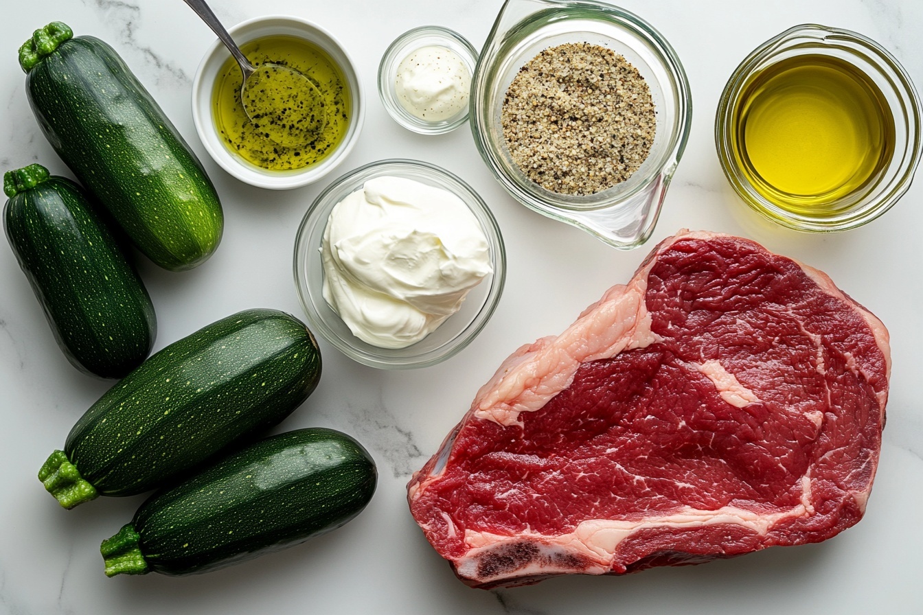 Grilled Steak Bowl with Herb Sauce and Grilled Zucchini Recipe - Recipe Image