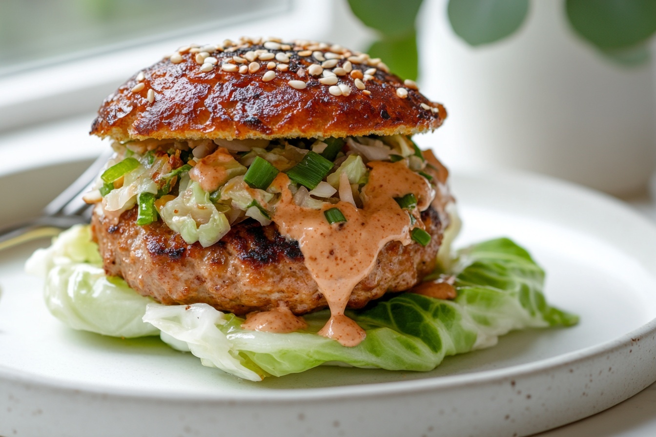 Thai Turkey Burgers with Almond Butter Sauce and Coleslaw Recipe