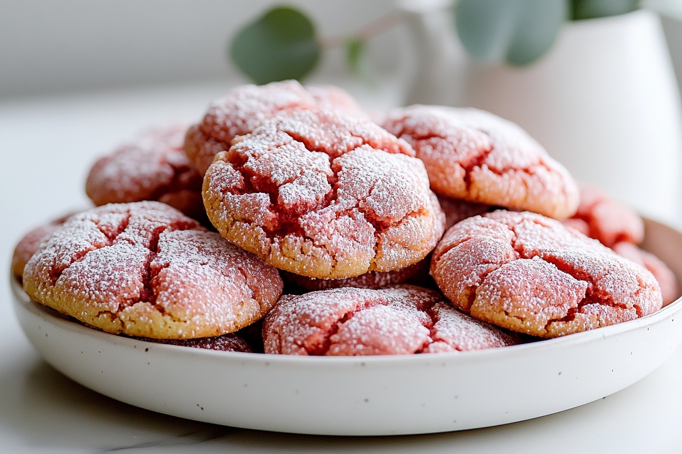 Easy 5-Ingredient Strawberry Crinkle Cookies Recipe - Recipe Image