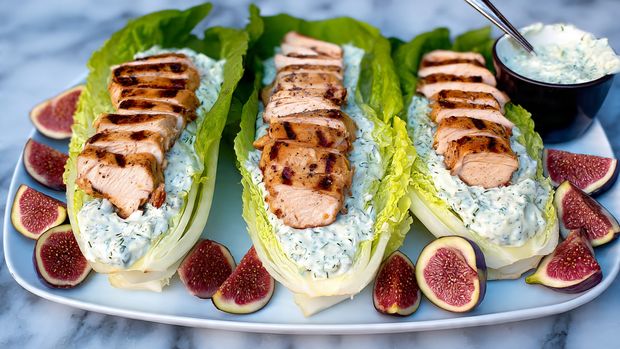 Easy Grilled Chicken and Romaine Lettuce Heart Salad with Tzatziki Sauce Recipe