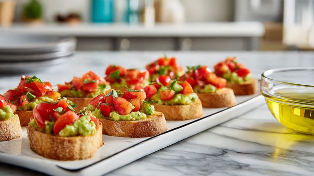 Avocado Tomato Bruschetta Crostini Bites Recipe