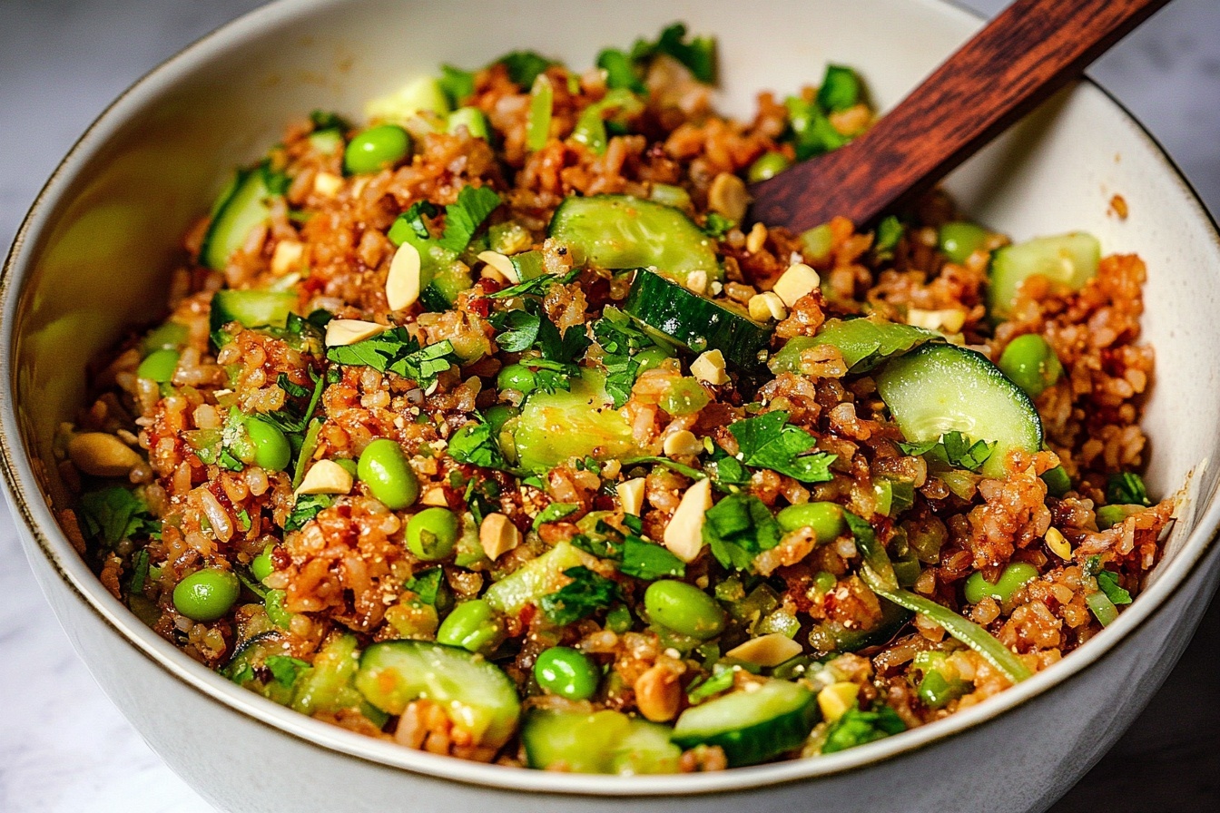 Crispy Thai Rice Salad with Halloumi, Avocado, and Edamame Recipe - Recipe Image