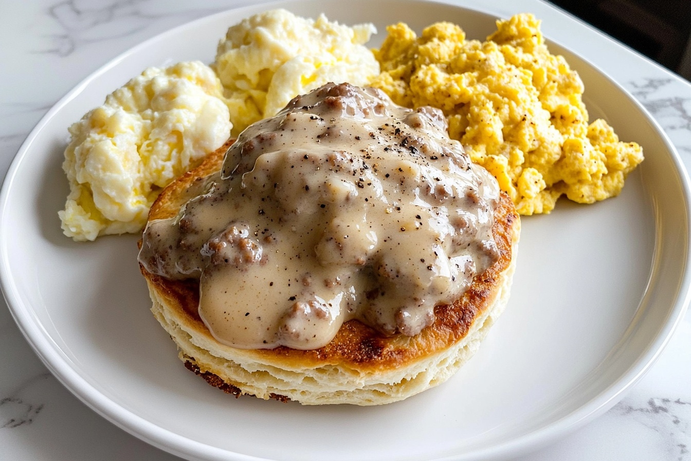 Biscuits and Gravy with Scrambled Eggs Recipe 5 Biscuits and Gravy with Scrambled Eggs Recipe - Recipe Image