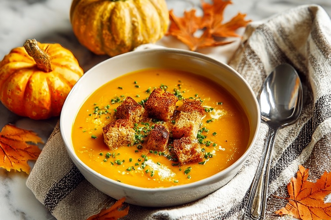 Creamy Sweet Potato Soup with Spiced Croutons Recipe