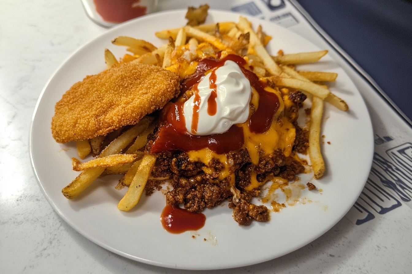 Ragu Loaded Fries with Sour Cream and Fried Cheese Recipe - Recipe Image