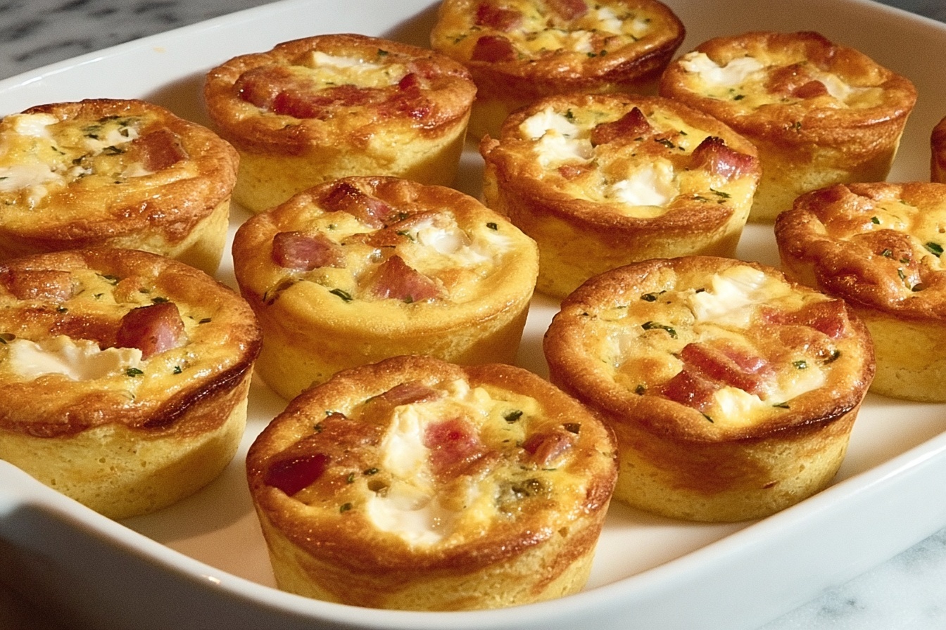Crustless Mini Quiches Lorraine & Goat Cheese with Onions and Tomatoes Recipe 6 Crustless Mini Quiches Lorraine & Goat Cheese with Onions and Tomatoes Recipe - Recipe Image