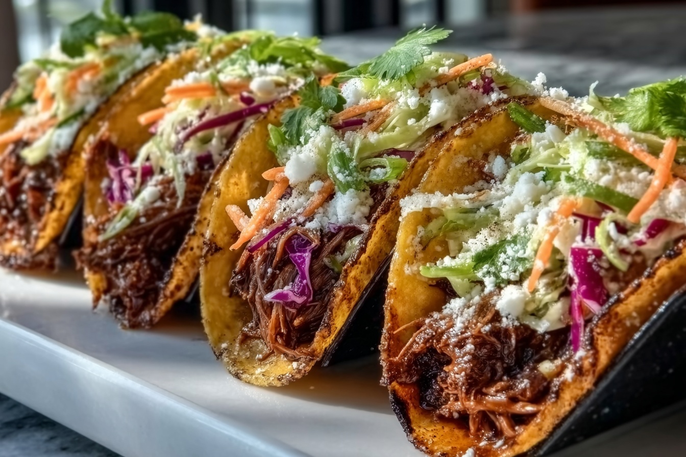 Flavorful Korean Beef Tacos with Gochujang Slaw in Crockpot Recipe - Recipe Image
