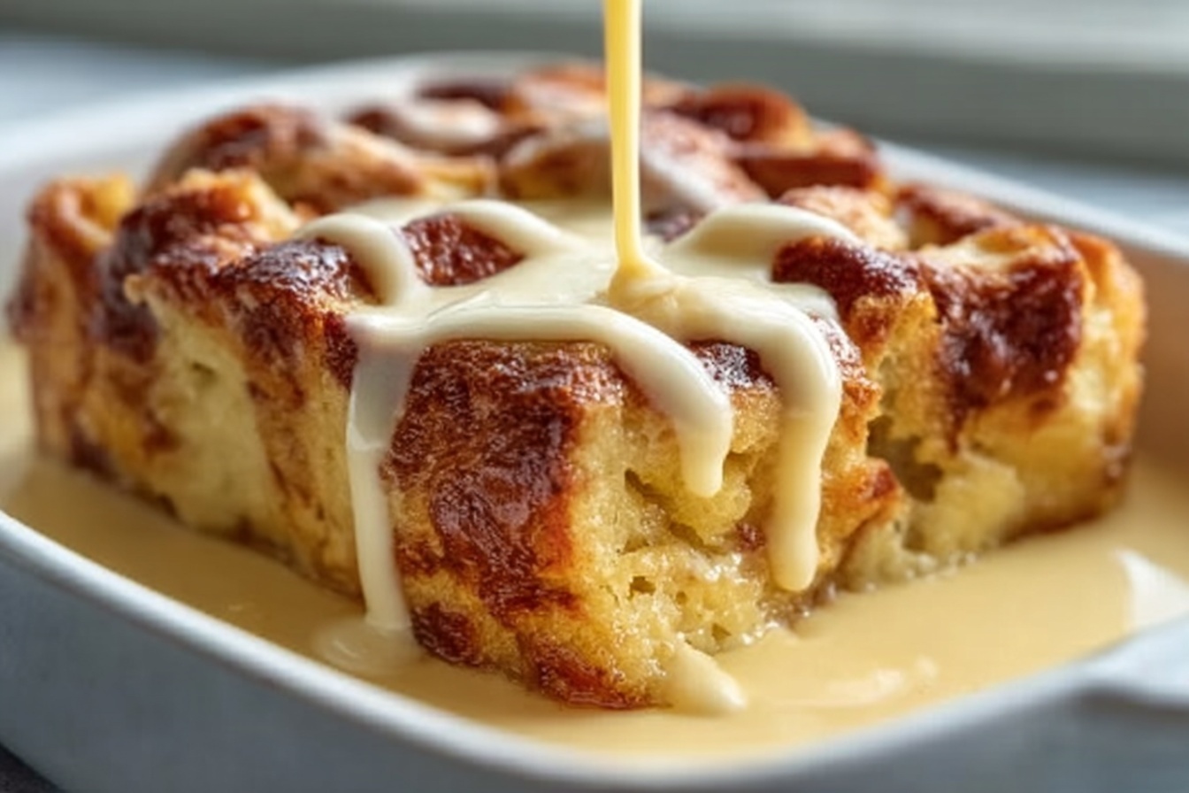 Custard Bread Pudding with Vanilla Sauce Recipe