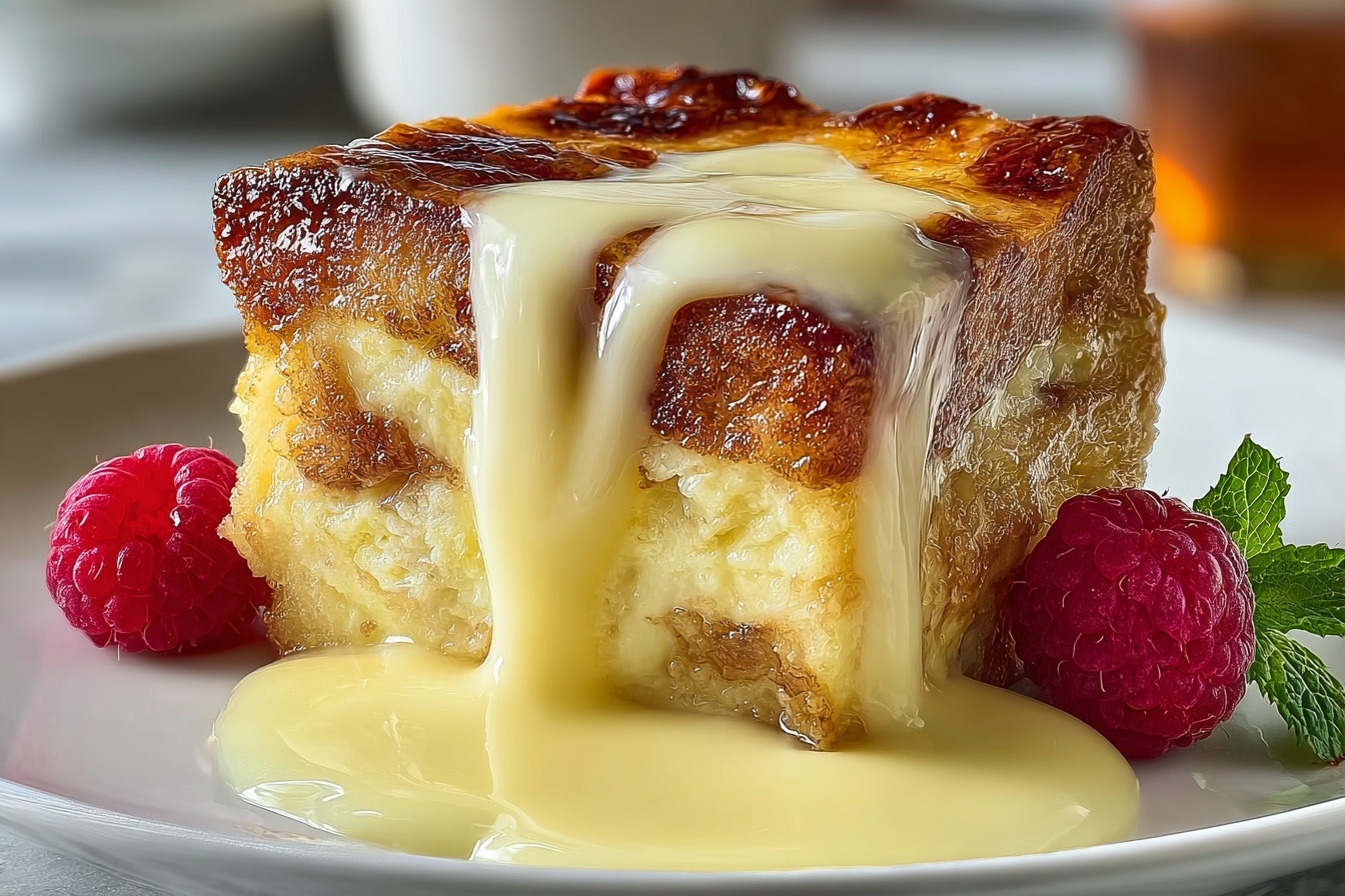 Custard Bread Pudding with Vanilla Sauce Recipe - Recipe Image