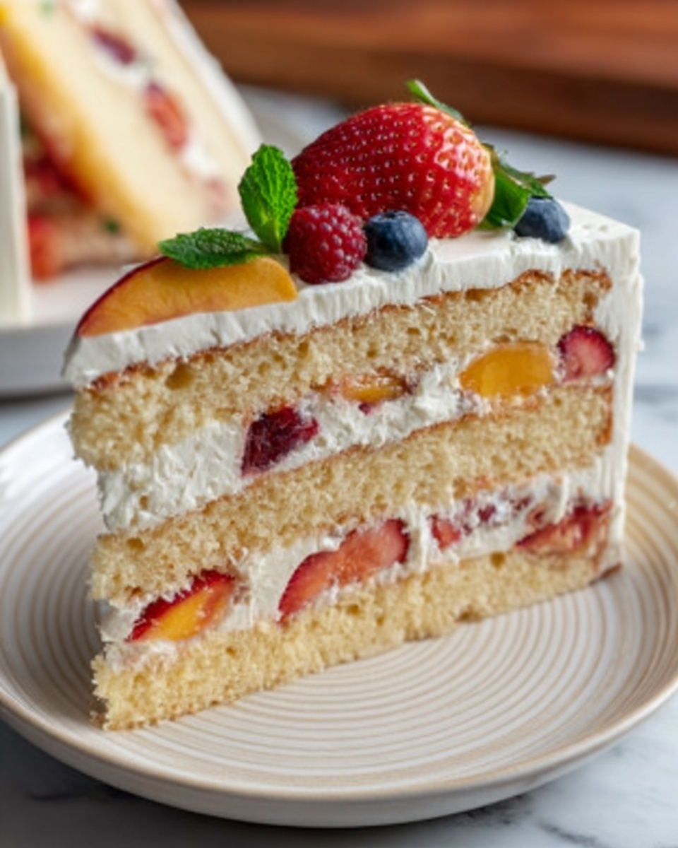 Irresistible Fresh Fruit Cream Cake with 3 Heavenly Layers Recipe - Recipe Image