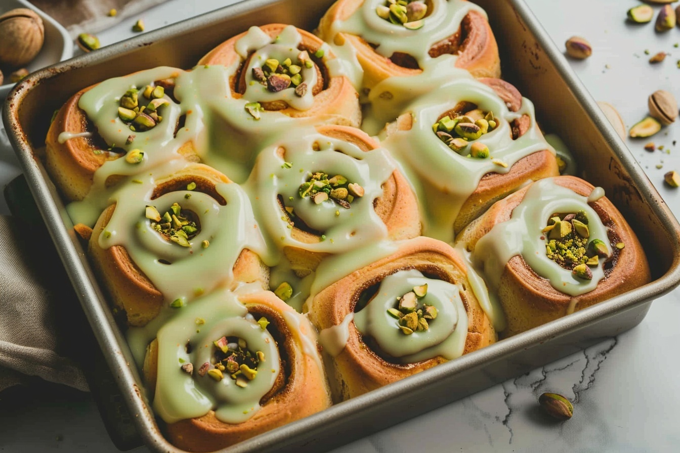 Small Batch Pistachio Cream Cinnamon Rolls with Pistachio Cream Cheese Frosting Recipe