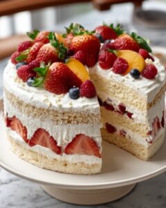 Irresistible Fresh Fruit Cream Cake with 3 Heavenly Layers Recipe