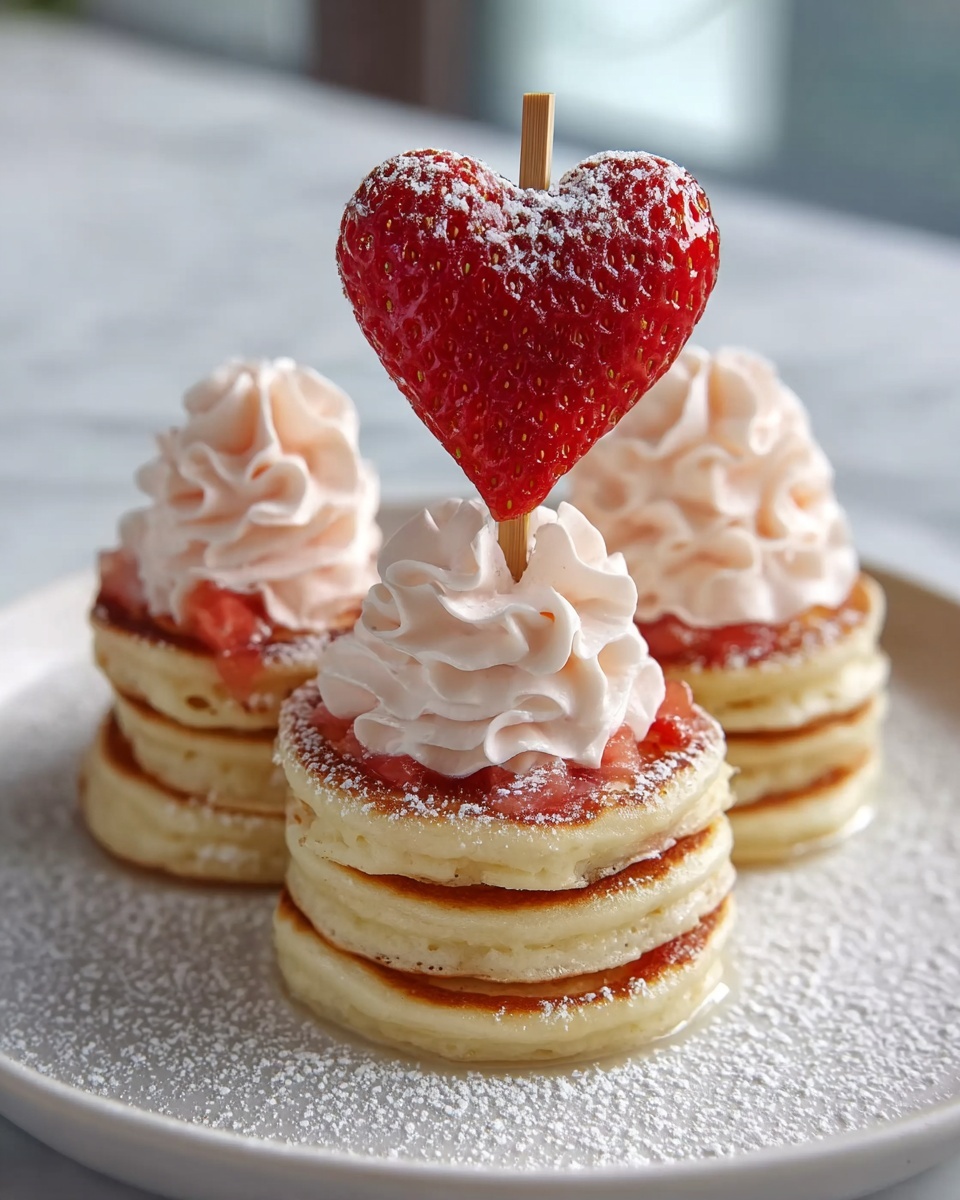 Mini Heart Pancake Stacks with Strawberries and Whipped Cream Recipe