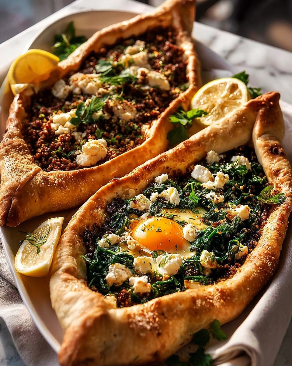 Turkish Pide with Spinach, Sausage, and Lamb Toppings Recipe