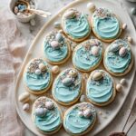Easter Egg Frosted Sugar Cookies with Speckled Buttercream and Mini Egg Decorations Recipe
