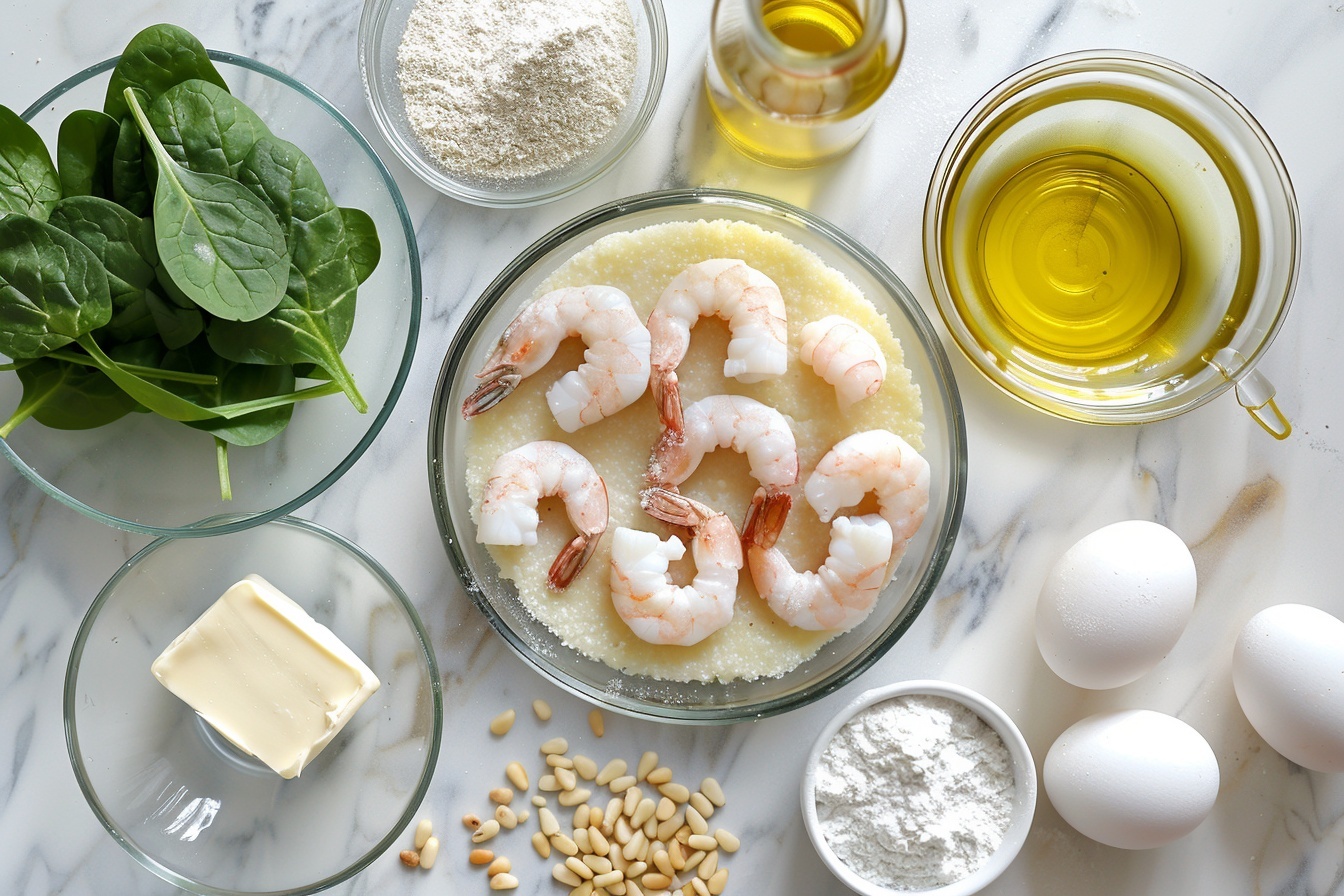 Polenta Squares with Garlic Shrimp and Spinach Pesto Recipe - Recipe Image