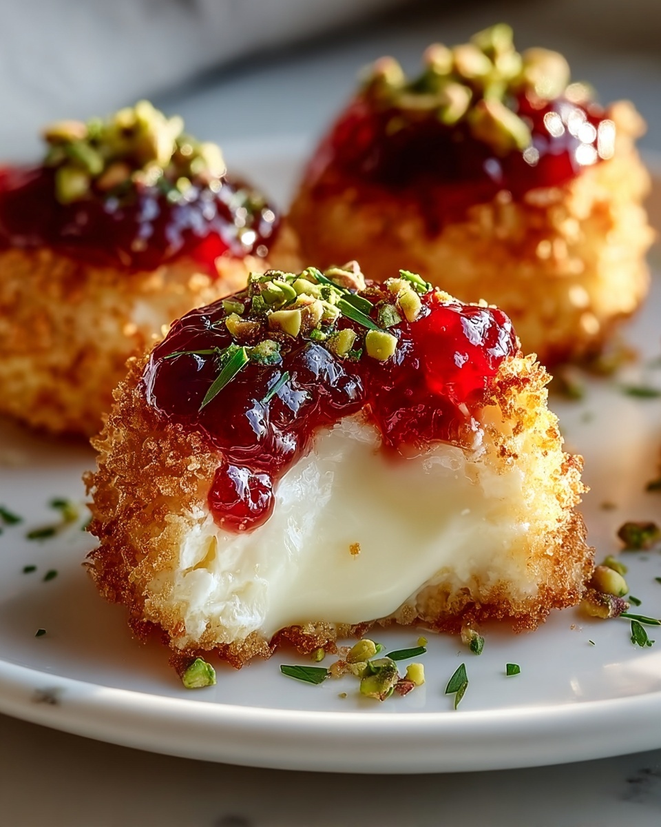 Pistachio-Crusted Brie Bites with Raspberry Honey Glaze Recipe - Recipe Image