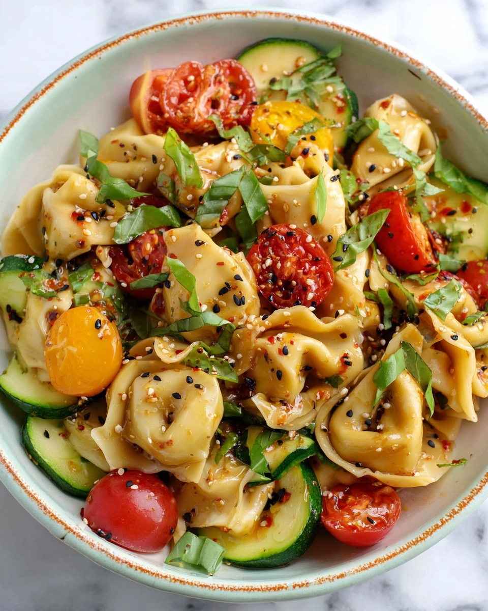 Potsticker Salad (Dumpling Salad) with Tomato, Cucumber, and Basil Recipe