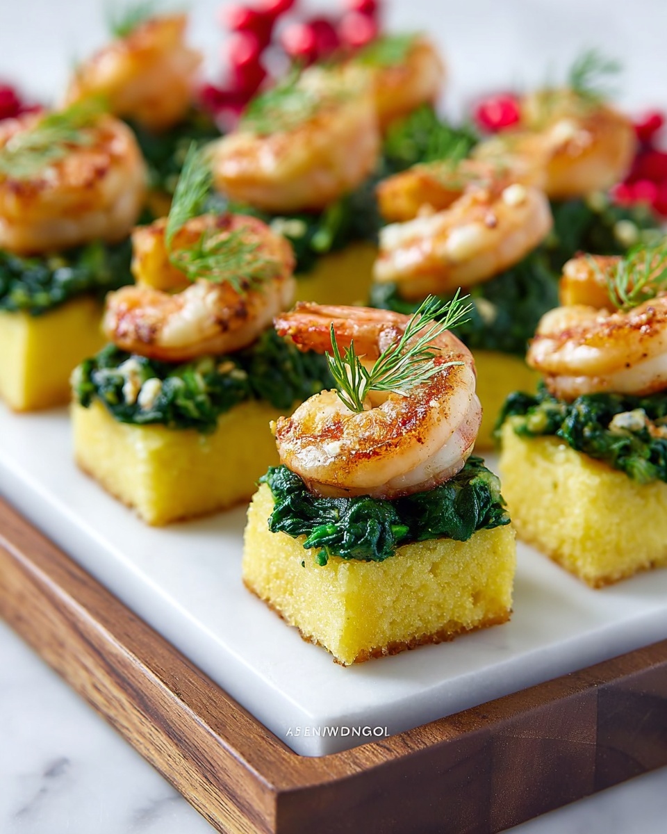 Polenta Squares with Garlic Shrimp and Spinach Pesto Recipe