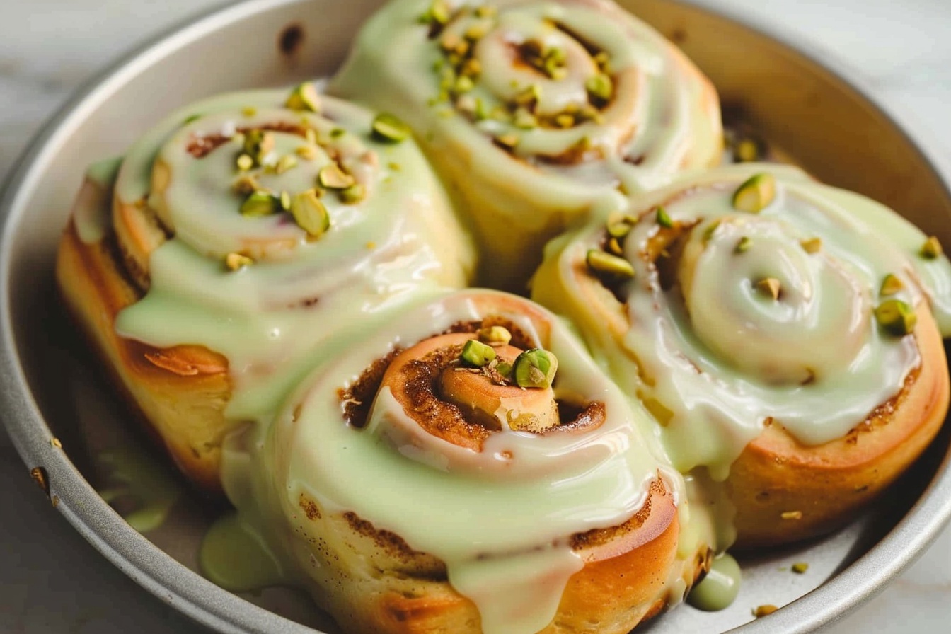 Small Batch Pistachio Cream Cinnamon Rolls with Pistachio Cream Cheese Frosting Recipe - Recipe Image