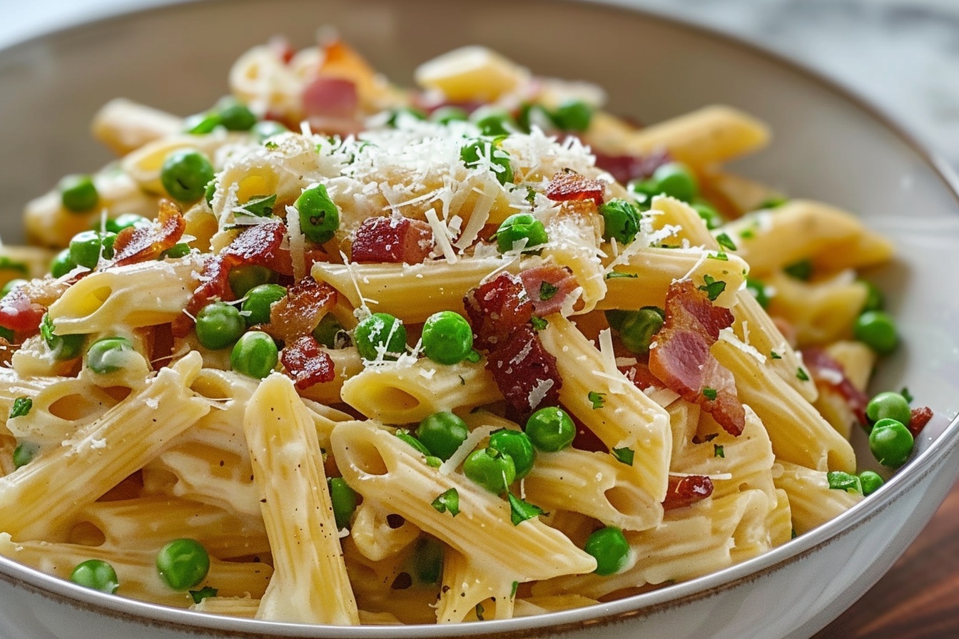 Creamy Bacon and Pea Pasta (25-Minutes) Recipe